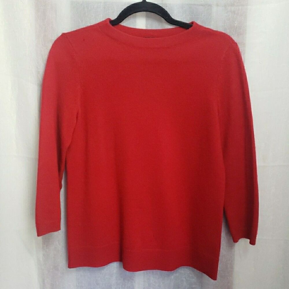 Talbots Cashmere Sweater Red Crewneck 3/4 Sleeve Womens Size Mp *FLAW